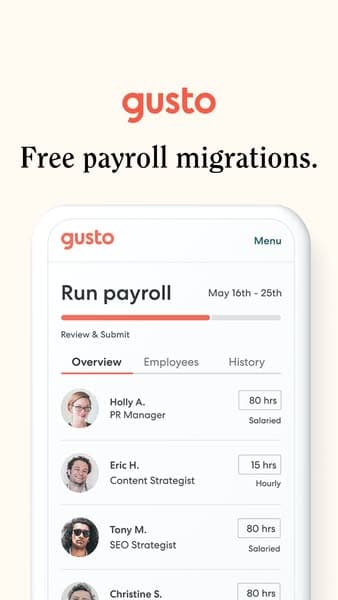 Demo Meta ad reskinned into the Gusto brand