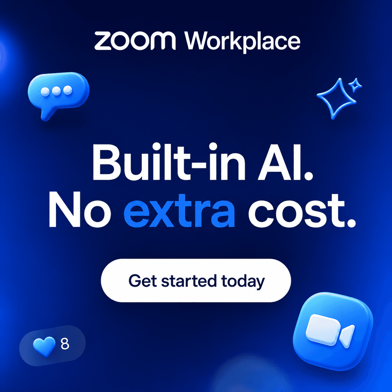 Zoom Workplace ad · “Built-in AI. No extra cost.” · generated by BetterYourAds