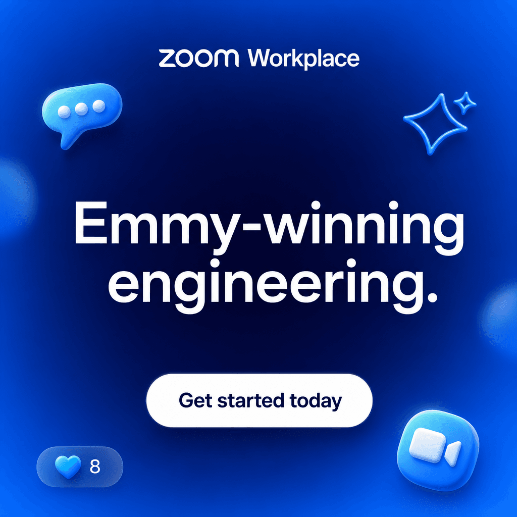 Zoom Workplace ad · “Emmy-winning engineering.” · generated by BetterYourAds